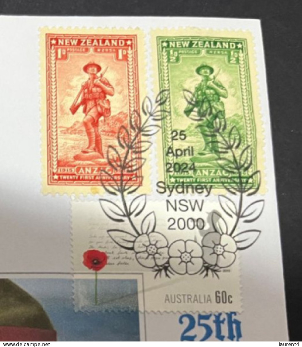 24-4-2024 (2 Z 52 A) Australia ANZAC 2024 - Special Cover Postmarked 25 April 2024 (NZ + OZ ANZAC Stamps) - Militaria