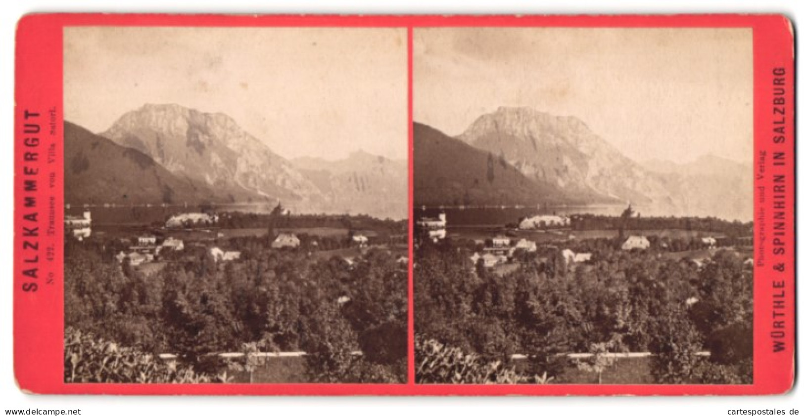 Stereo-Fotografie Würthle & Spinnhirn, Salzburg, Ansicht Traunsee, Ortspartie Von Der Villa Satori  - Stereoscoop