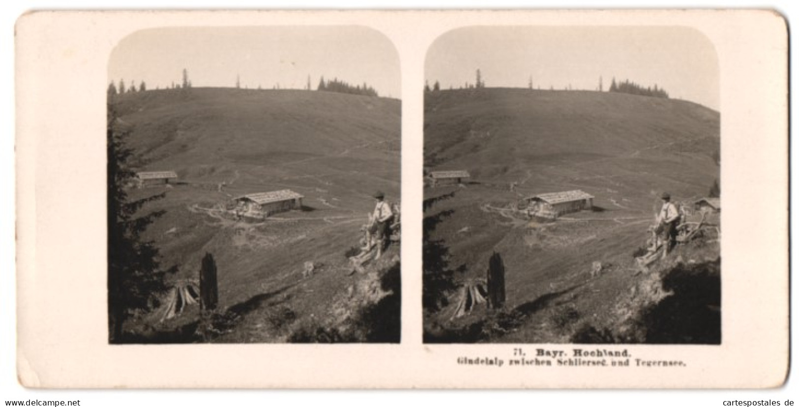 Stereo-Fotografie NPG. Berlin-Steglitz, Ansicht Schliersee, Blick Auf Die Gindelalp Mit Bergsteiger  - Stereoscopic