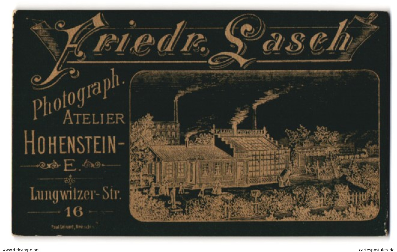 Fotografie Friedr. Lasch, Hohenstein-Ernstthal, Lungwitzer-Str. 16, Ansicht Hohenstein-Ernstthal, Ateliersgebäude  - Luoghi