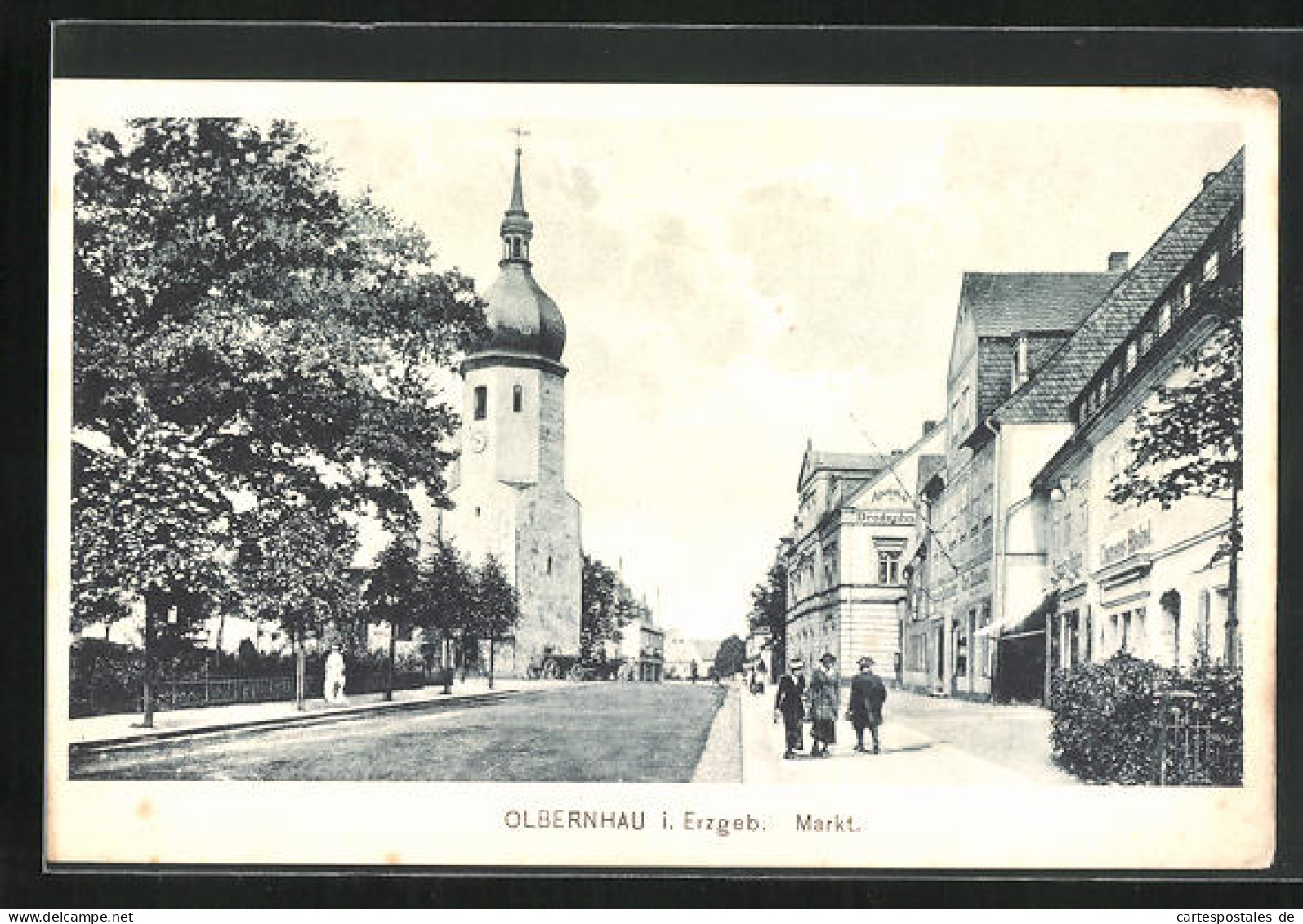 AK Olbernhau I. Erzgeb., Markplatz Mit Kirche Und Geschäften  - Olbernhau