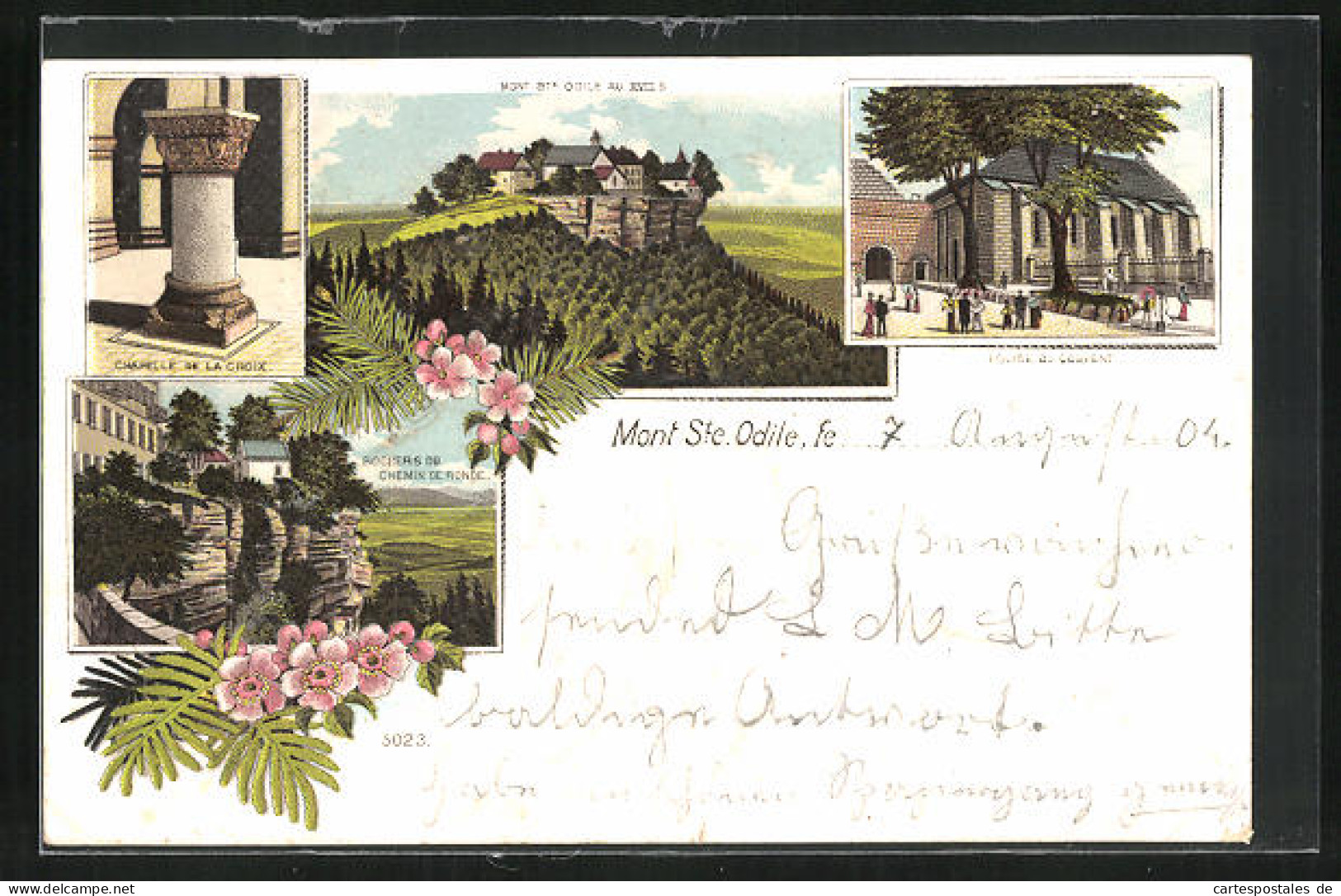Lithographie Mont Ste. Odile, Rochers Du Chemin De Ronde, Eglise Du Couvent  - Sainte Odile