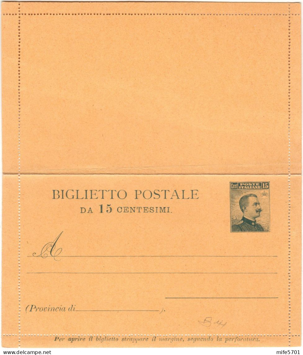 REGNO D'ITALIA B14 - 1913 BIGLIETTO POSTALE TIPO 'REPETTATI' DA C. 15 V.E.III VOLTO A DESTRA - NUOVO FILAGRANO B14 - Interi Postali