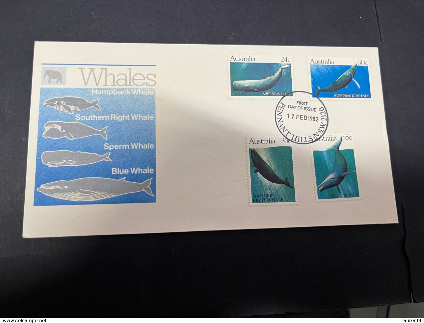 24-4-2024 (2 Z 54) Australia FDC - Whales / Baleines - 1982 - Sobre Primer Día (FDC)