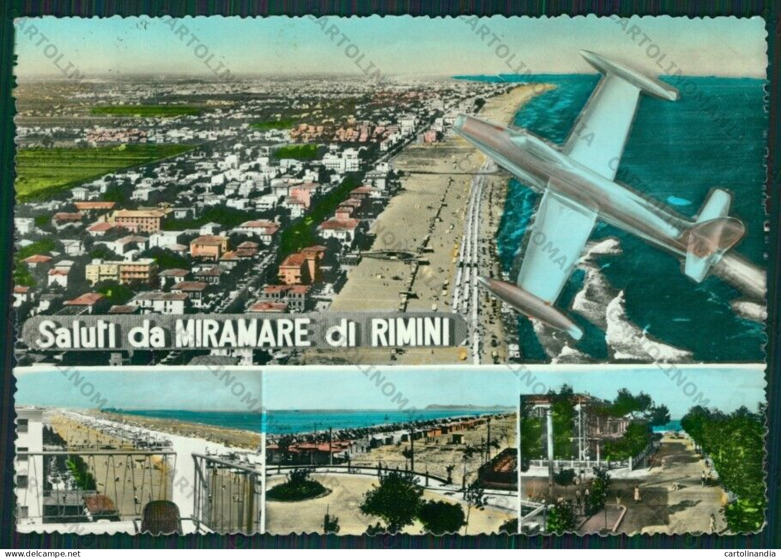 Rimini Miramare Di Saluti Da Aeroplano PIEGHINA Foto FG Cartolina KB0705 - Rimini