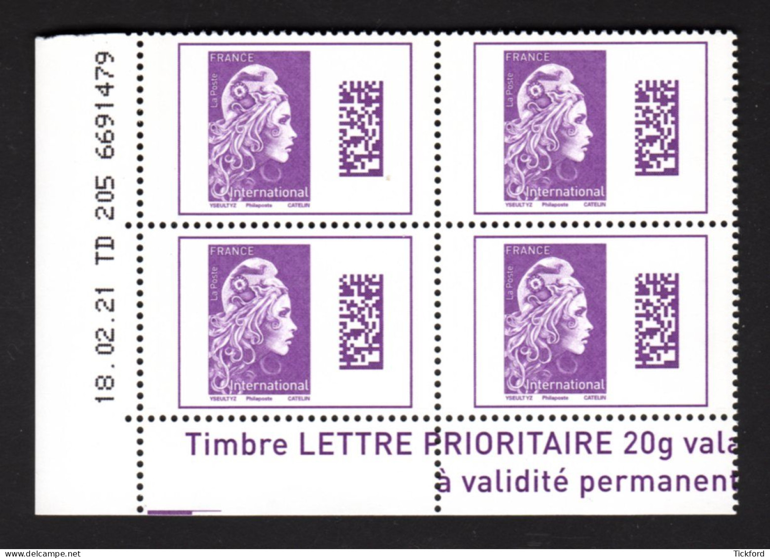 FRANCE 2021 - Yvert N° 5291A - Marianne D' Yz Datamatrix Philaposte - Bloc De 4 Coin Daté - Neuf **/MNH - Neufs