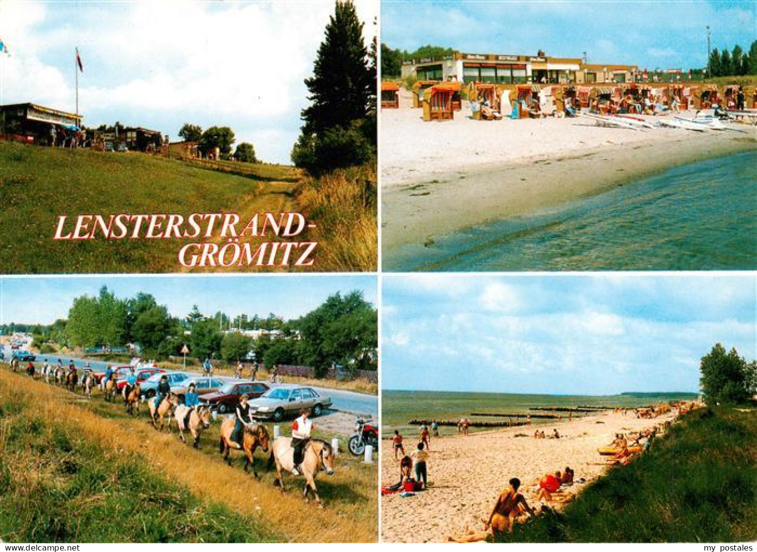 73933207 Groemitz_Ostseebad Lensterstrand Reitgruppe Korbstrand Strandpartie - Grömitz
