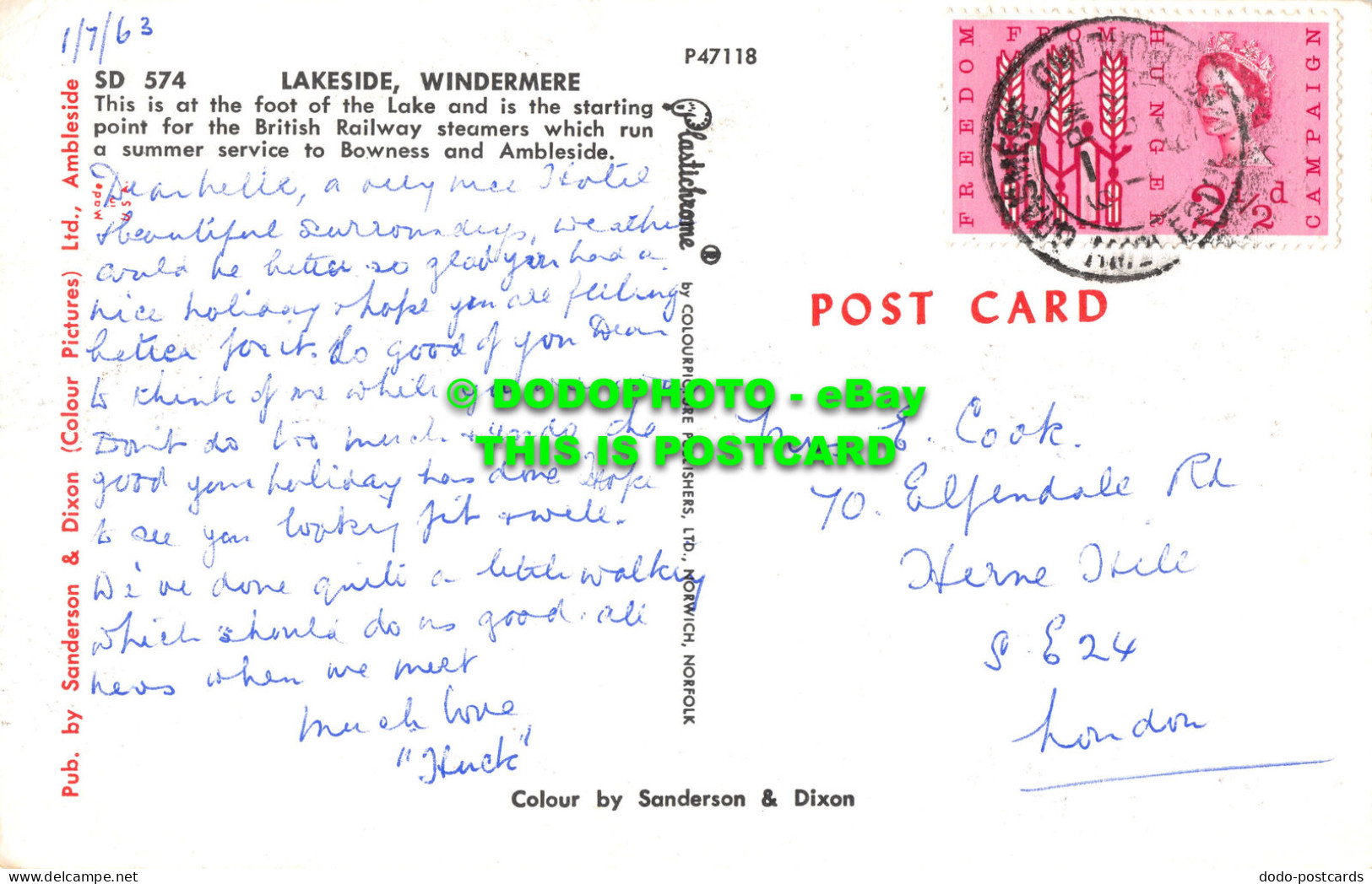 R482612 Windermere. Lakeside. Sanderson And Dixon. Plastichrome. 1963 - World