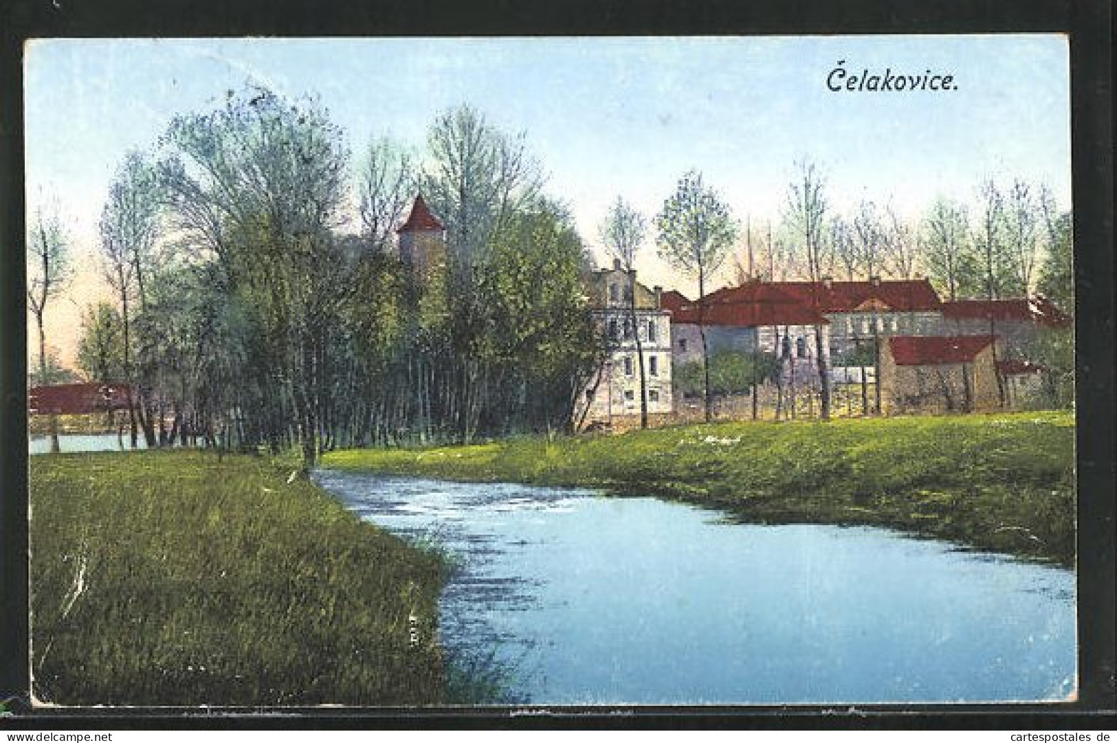 AK Celakovice, Blick Auf Häuser Am Fluss  - Tchéquie