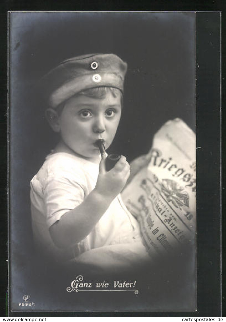 AK Kleiner Soldat Imitiert Seinen Vater, Kinder Kriegspropaganda  - War 1914-18