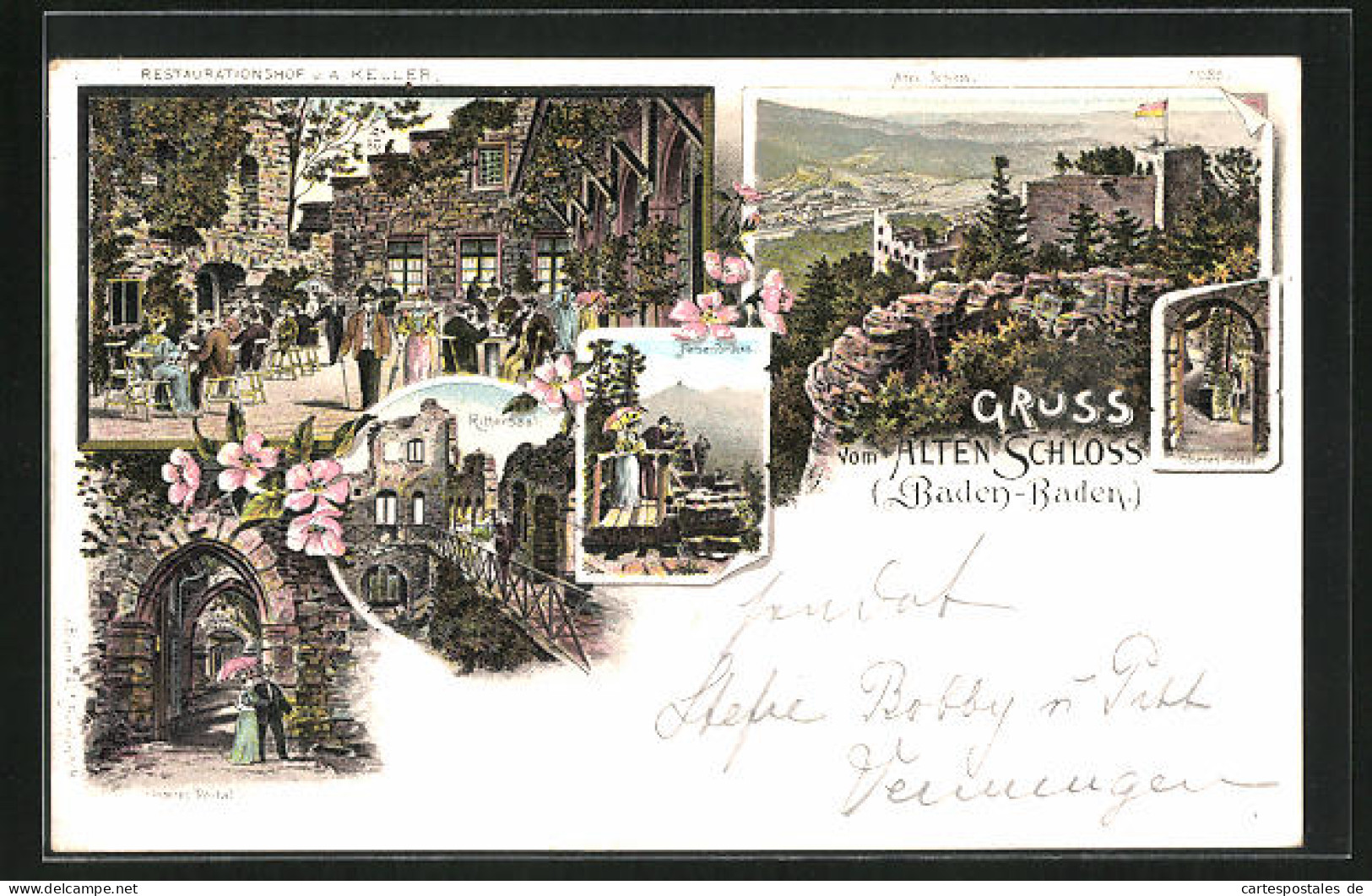 Lithographie Baden-Baden, Altes Schloss, Restaurant V. A. Keller, Rittersaal  - Baden-Baden