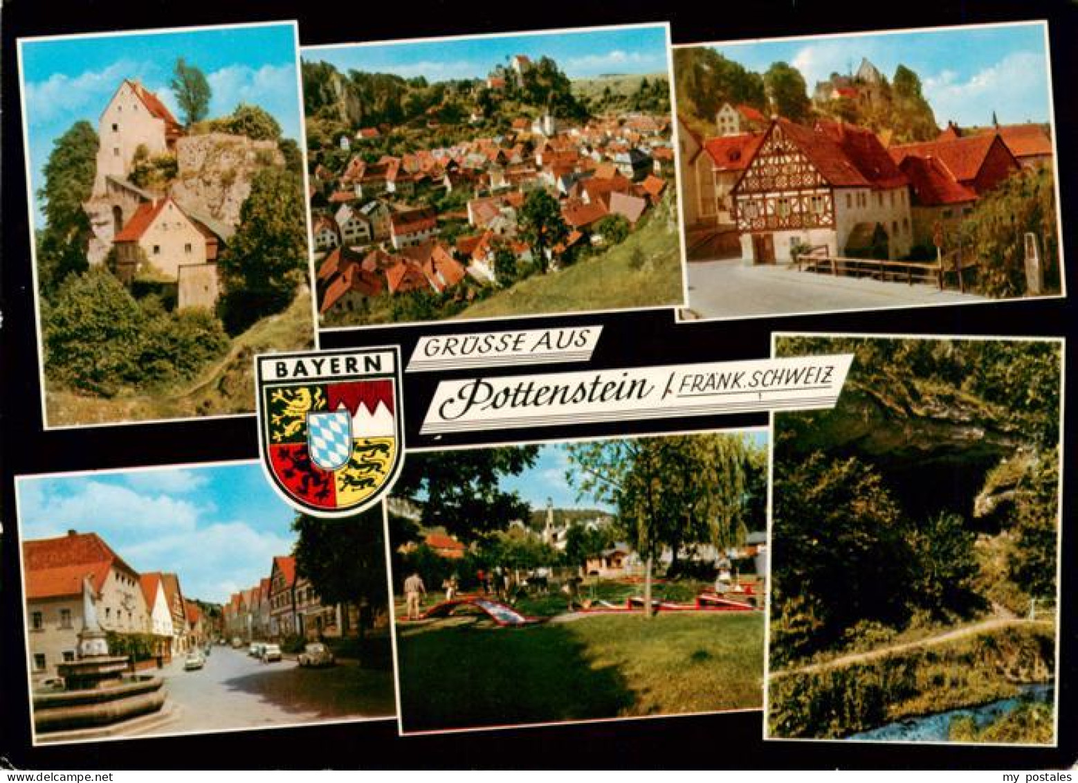 73932307 Pottenstein_Oberfranken Burgruine Panorama Fachwerkhaus Brunnen Minigol - Pottenstein