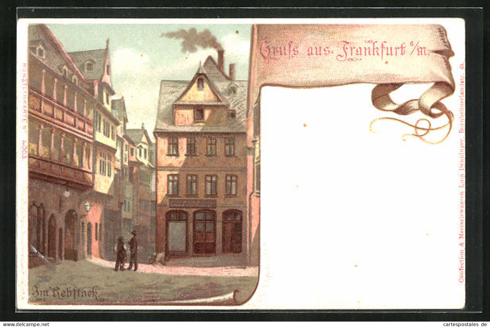 Lithographie Frankfurt / Main, Strassenpartie Im Rebstock  - Frankfurt A. Main