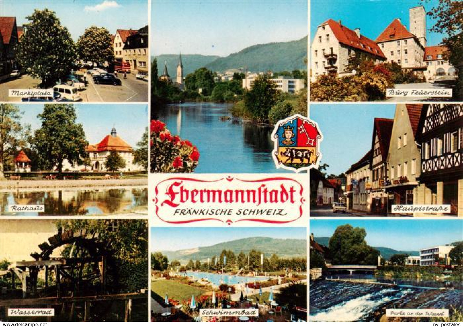 73932190 Ebermannstadt Marktplatz Rasthaus Wasserrad Burg Feuerstein Schwimmbad  - Autres & Non Classés