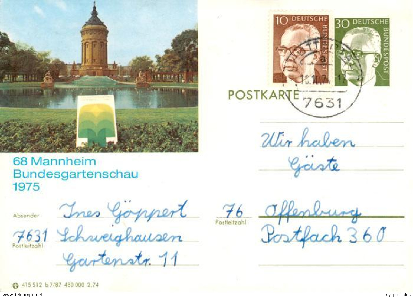 73931734 Mannheim Bundesgartenschau 1975 Wasserturm - Mannheim