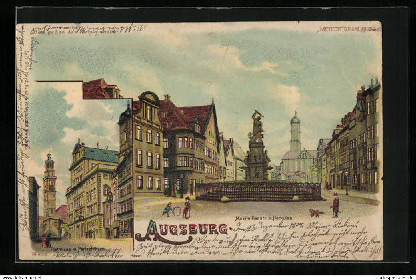 Lithographie Augsburg, Maximilianstrasse Mit Herkules, Halt Gegen Das Licht: Mondschein  - Augsburg