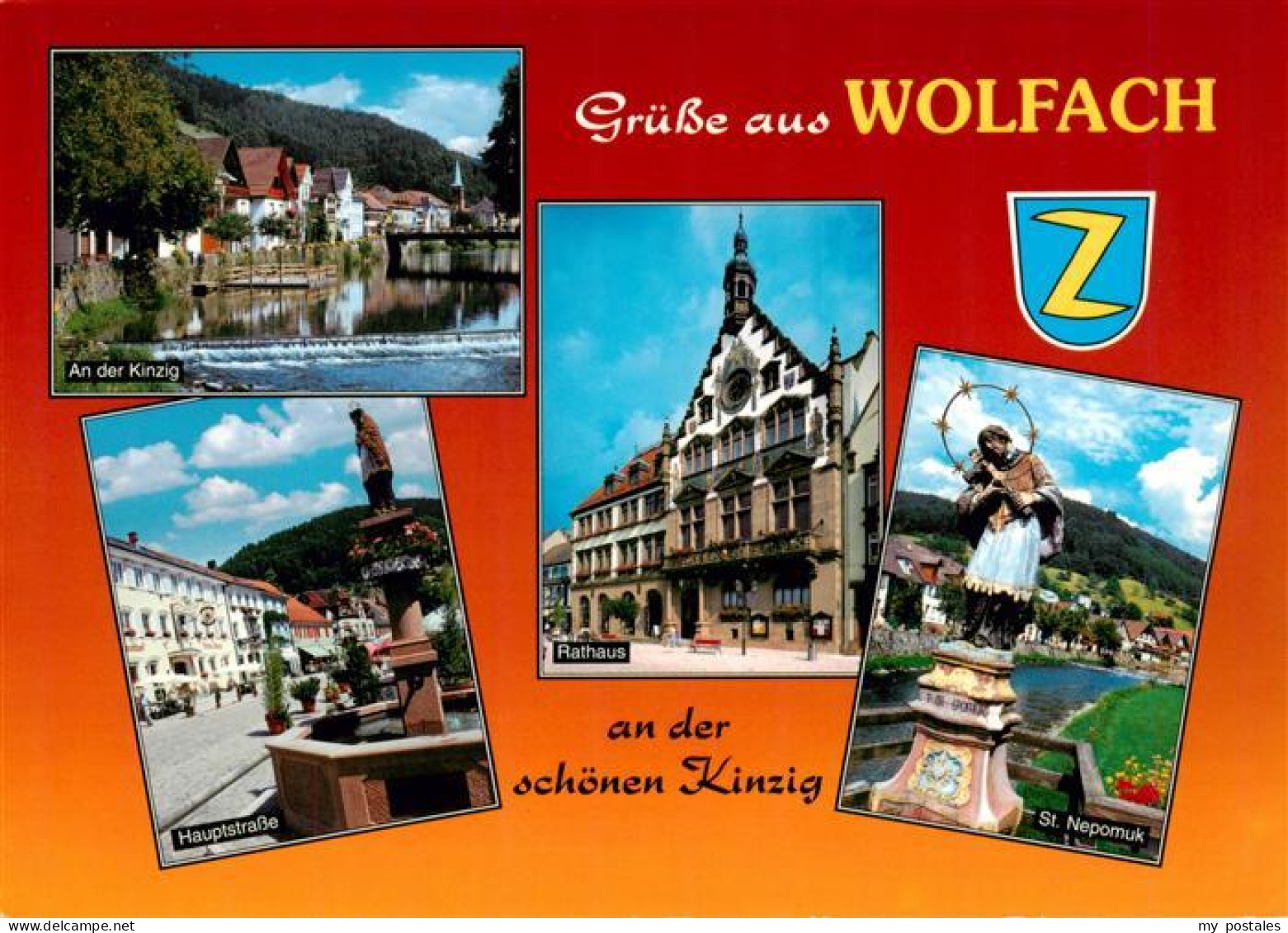 73931289 Wolfach_Schwarzwald Kinzigpartie Haupstrasse Brunnen Rathaus St Nepomuk - Wolfach