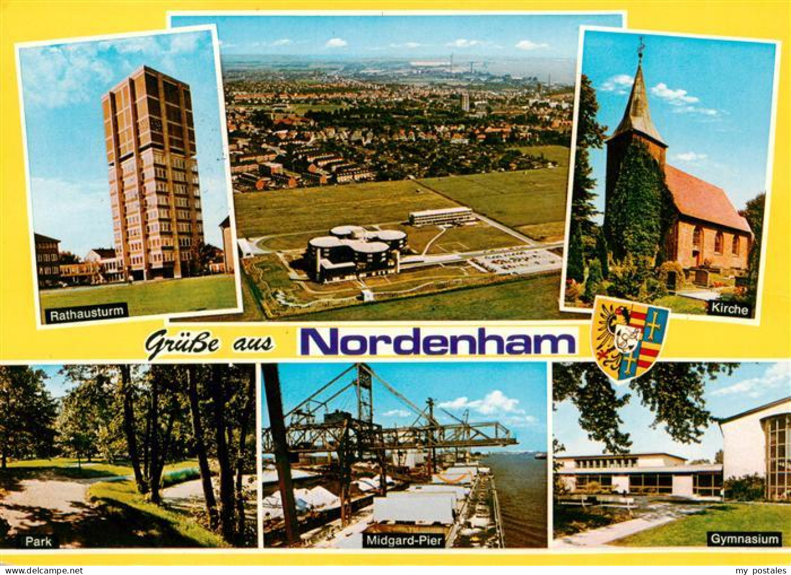 73931033 Nordenham Rathausturm Fliegeraufnahme Kirche Park Midgard Pier Gymnasiu - Nordenham