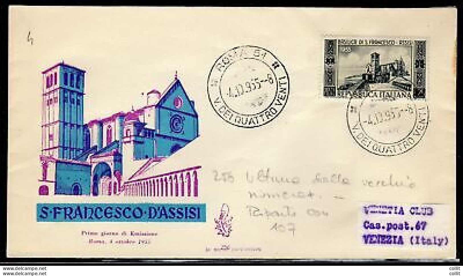 Italia FDC Venetia 1955 San Francesco D'Assisi  Non Viaggiata - FDC