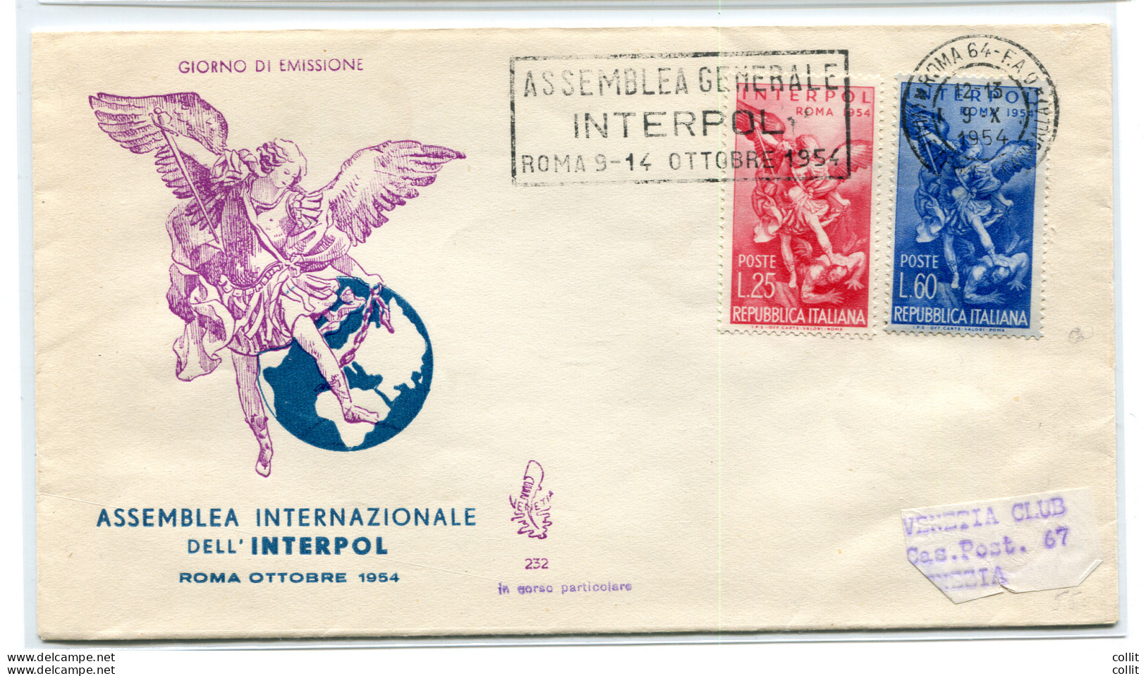 Italia FDC Venetia 1954 Interpol  Non Viaggiata - FDC