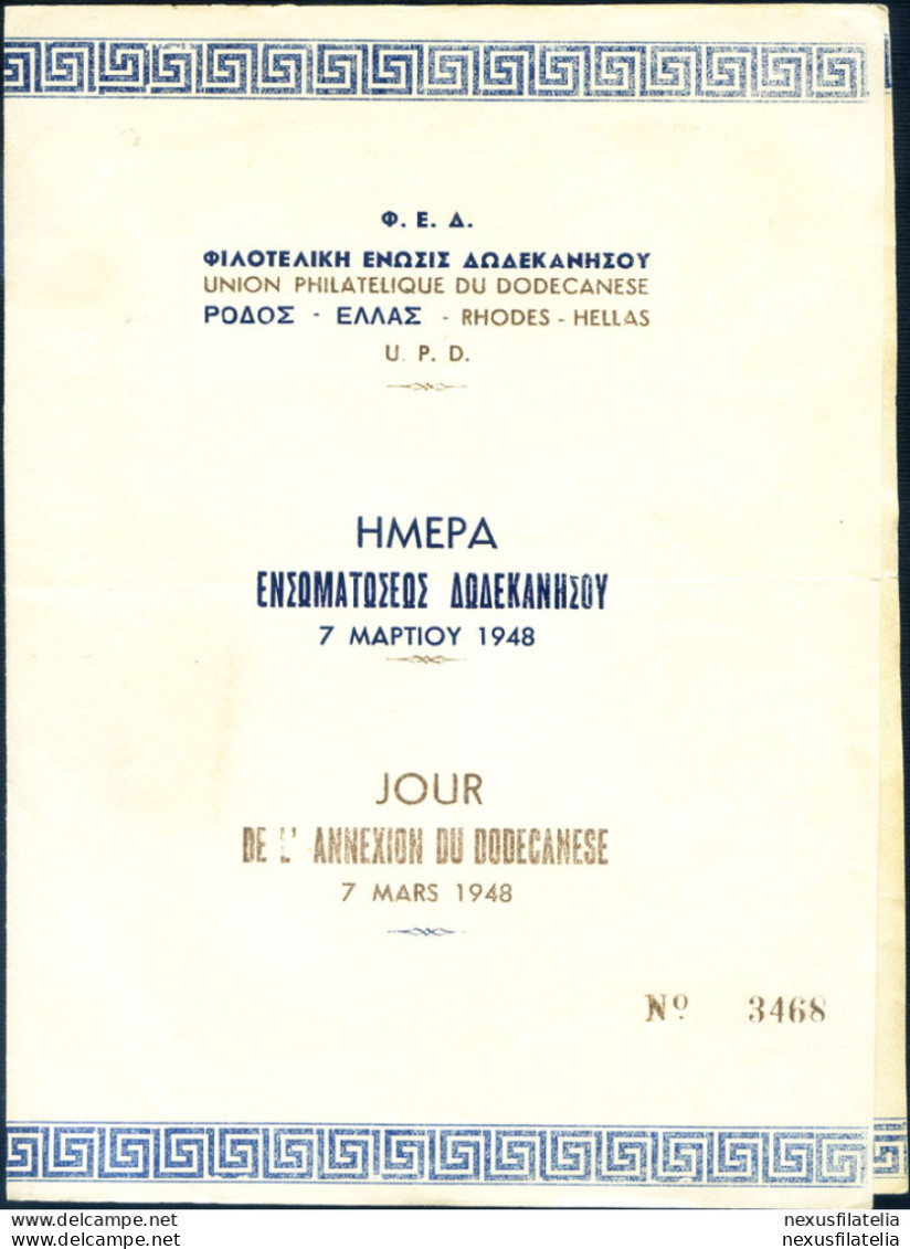 Annessione Del Dodecaneso 1948. Folder Usato. - Andere & Zonder Classificatie