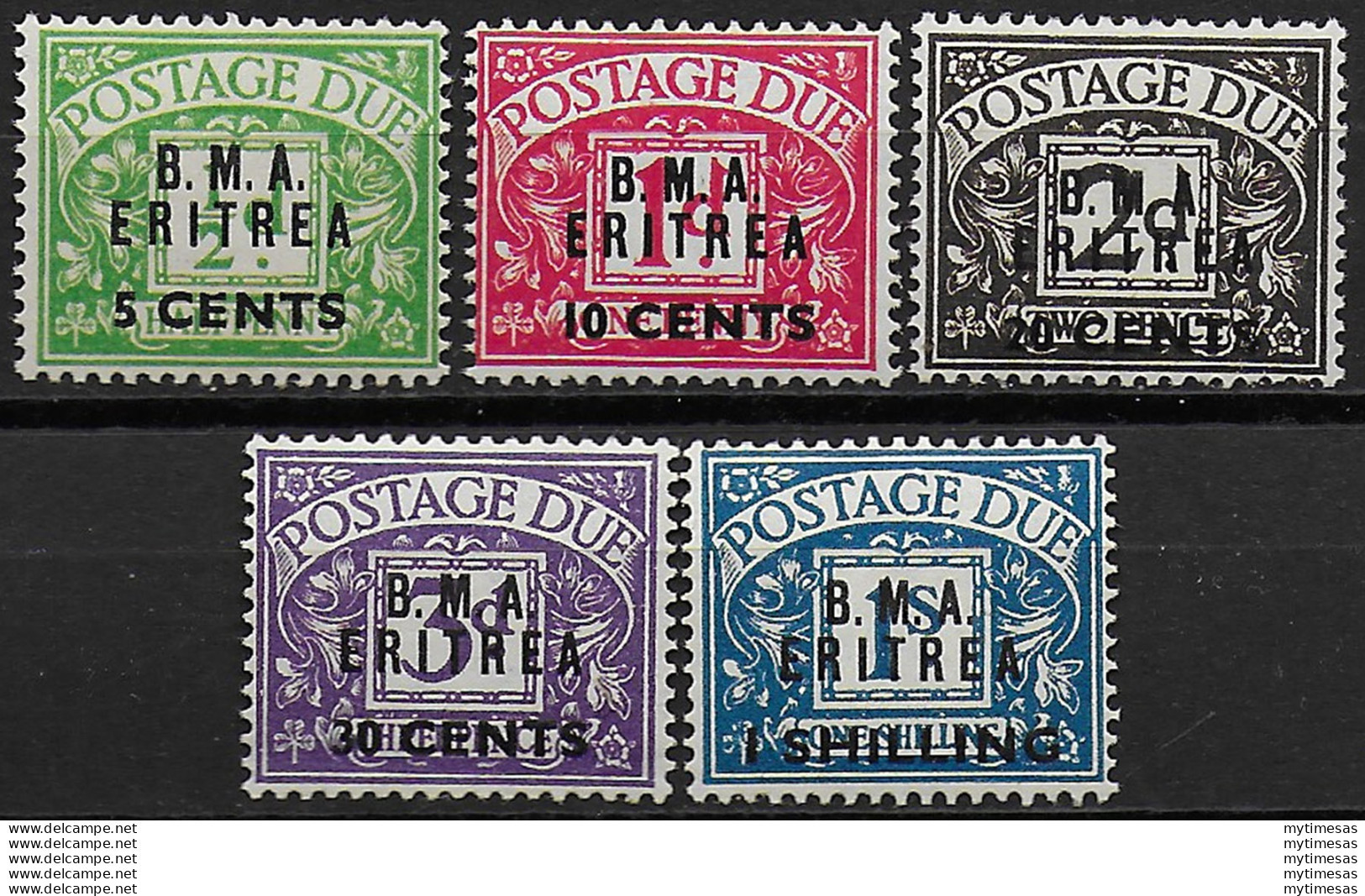 1948 Eritrea B.M.A. Segnatasse 5v. MNH Sass. N. 1/5 - Other & Unclassified