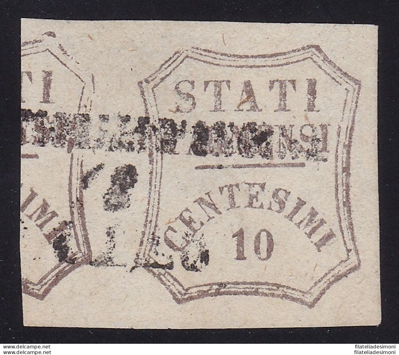 1859 PARMA, N. 14a 10 Cent Bruno Grigiastro USATO CERTIFICATO BOLAFFI 1890 - Parme