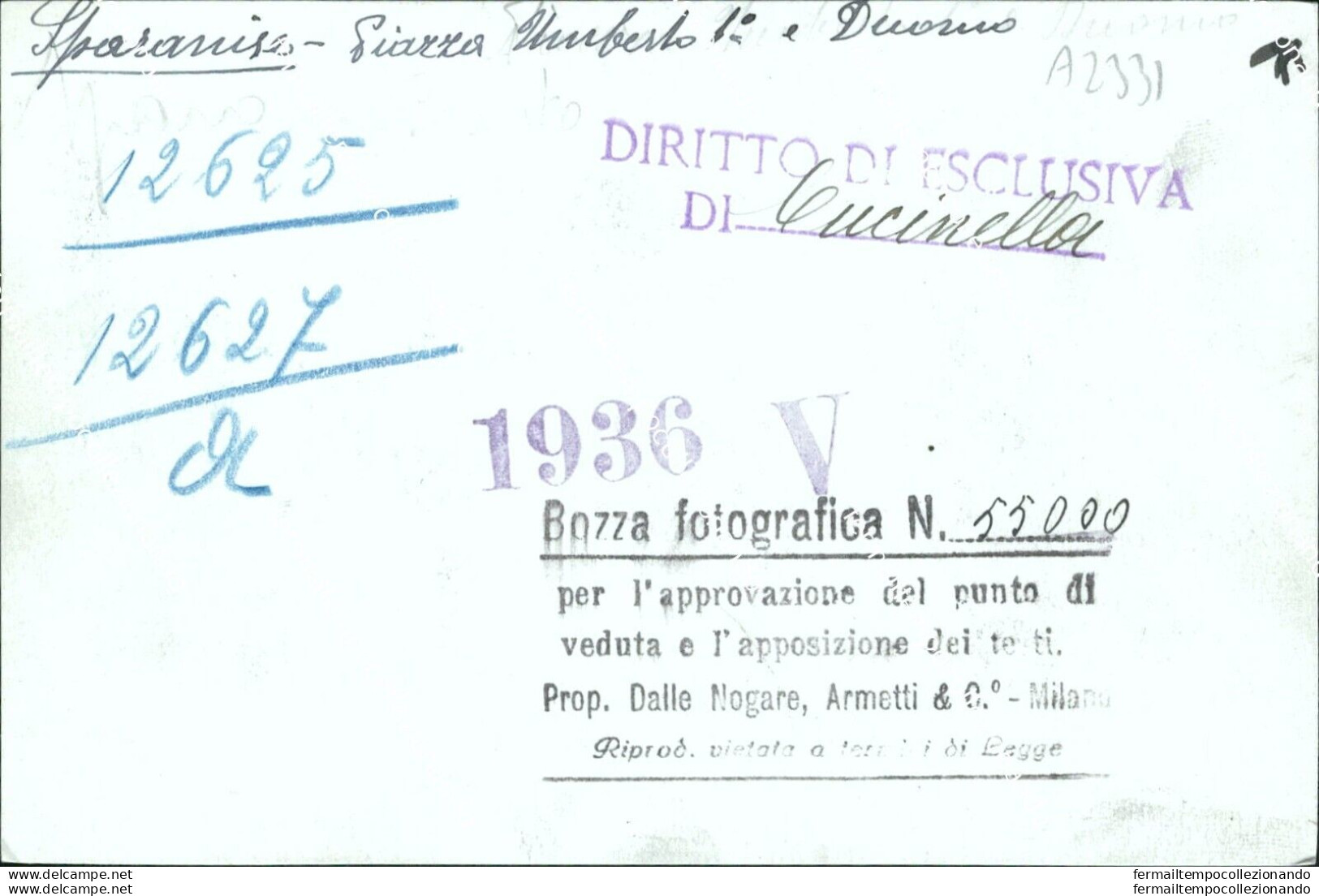 Az331 Bozza Fotografica Sparanise Piazza Umberto I Caserta Campania 1936 - Caserta