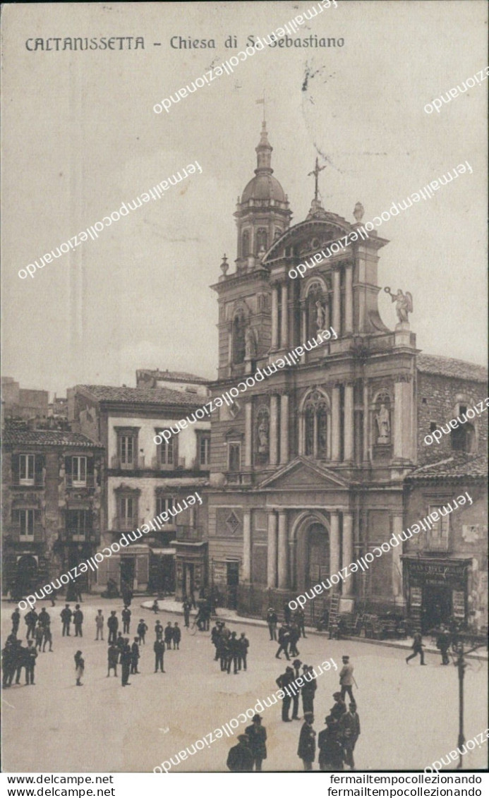 Bc144 Cartolina Caltanissetta Citta' Chiesa Di S.sebastiano 1914 - Caltanissetta