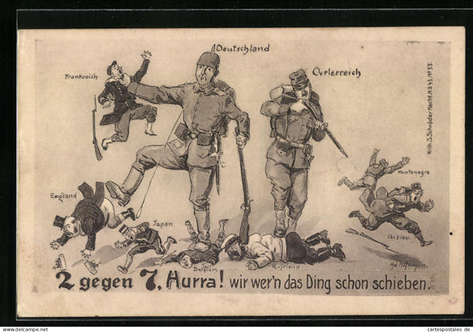 Künstler-AK Ad. Hoffmann: Deutschland Und Österreich Gegen 7 Feinde  - War 1914-18