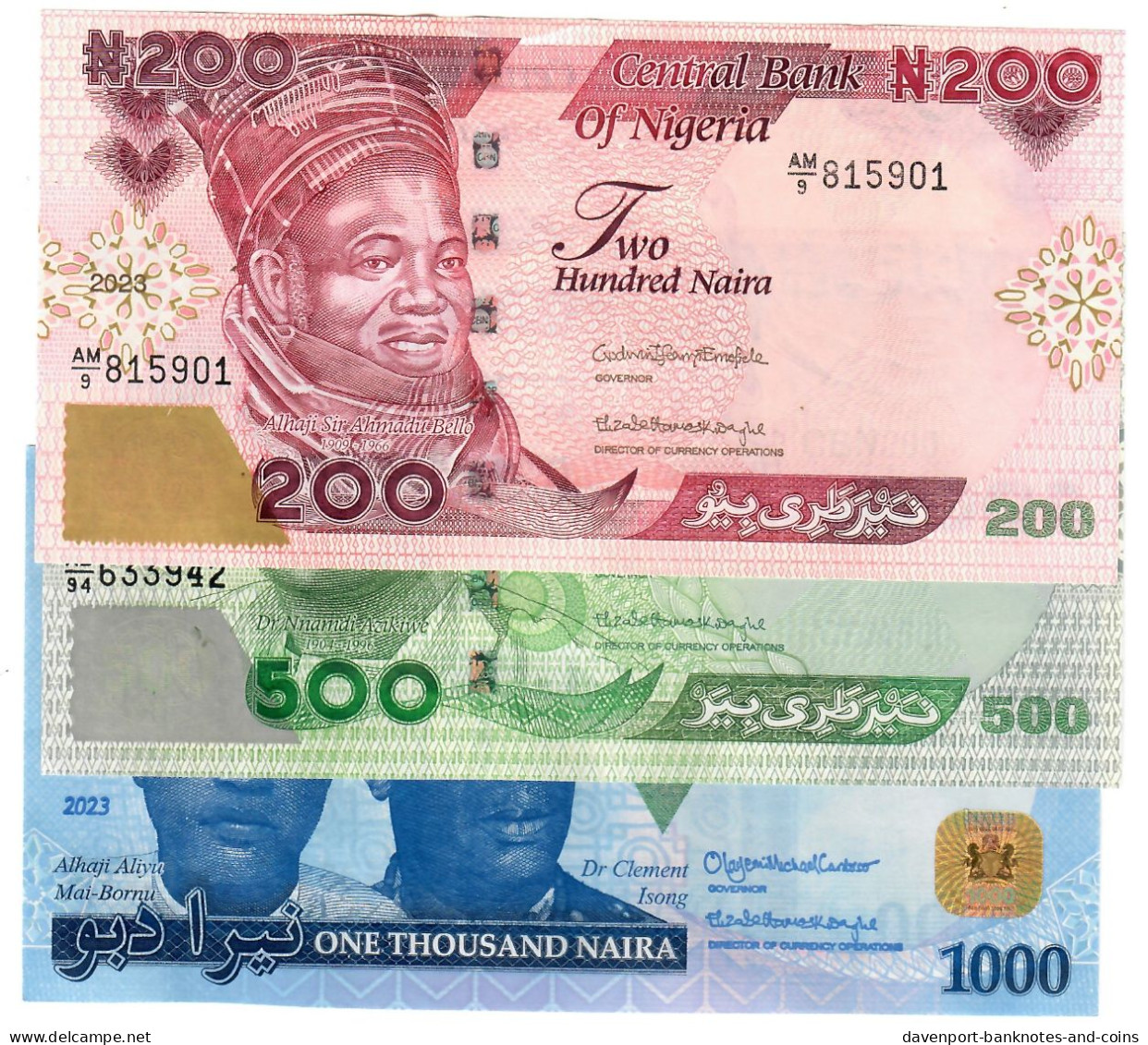 SET Nigeria 200, 500 & 1000 Naira 2023 UNC "DZ" Replacement - Nigeria