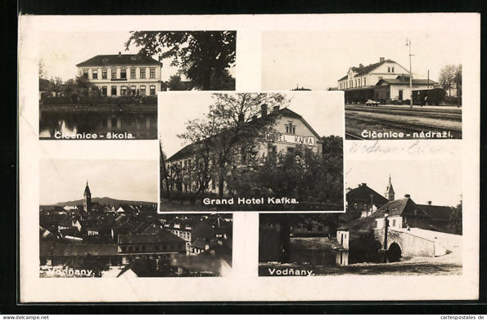 AK Vodnany, Cicenice Nadrazi, Skola, Grand Hotel Kafka  - Tschechische Republik