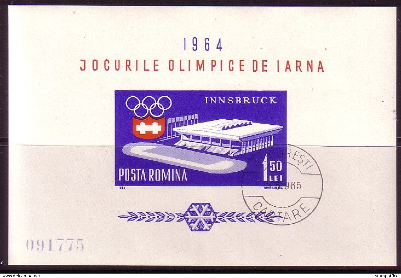 RUMÄNIEN BLOCK 55 GESTEMPELT(USED) WINTEROLYMPIADE INNSBRUCK 1964 - Blocks & Kleinbögen