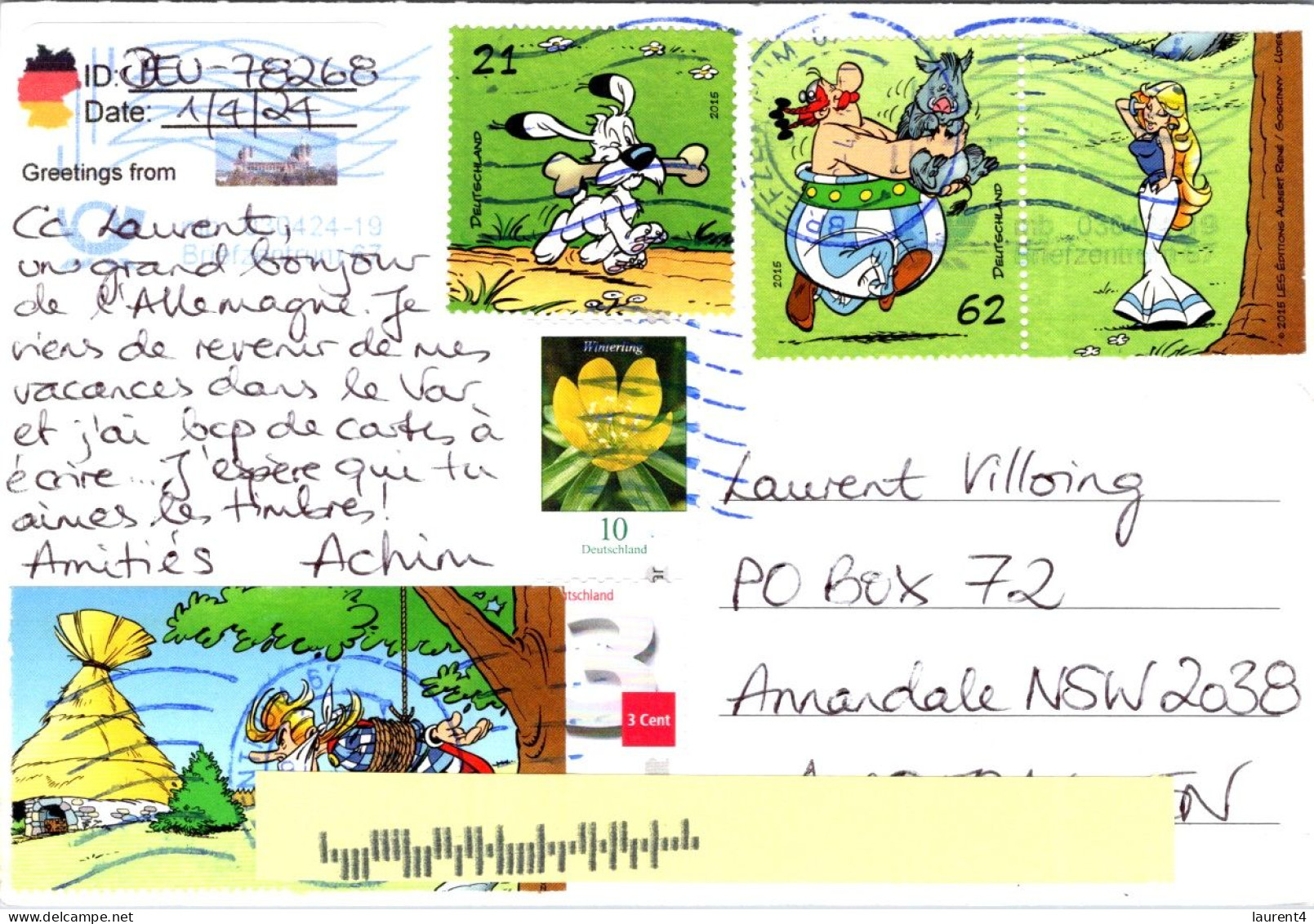 24-4-2024 (2 Z 55) Germany (posted To Australia) Phare / Lighthouse ( With 3 ASTERIX Stamps) - Fari