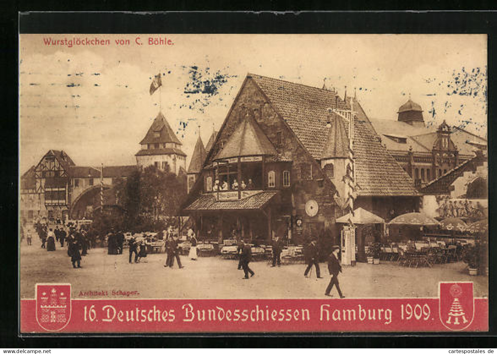 AK Hamburg, 16. Deutsches Bundesschiessen 1909, Gasthaus Wurstglöckchen  - Jacht