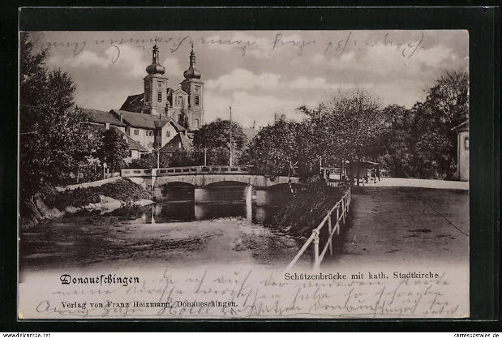 AK Donaueschingen, Schützenbrücke Mit Katholischer Stadtkirche  - Donaueschingen