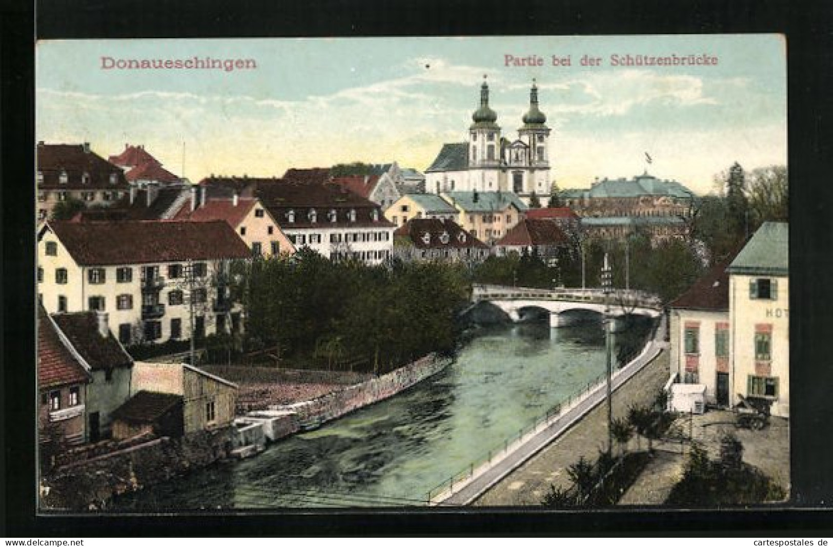 AK Donaueschingen, Partie Bei Der Schützenbrücke Mit Hotel  - Donaueschingen