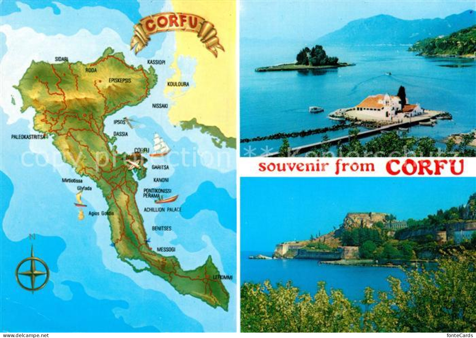 72950938 Corfu Inselkarte Panorama Burg - Autres & Non Classés