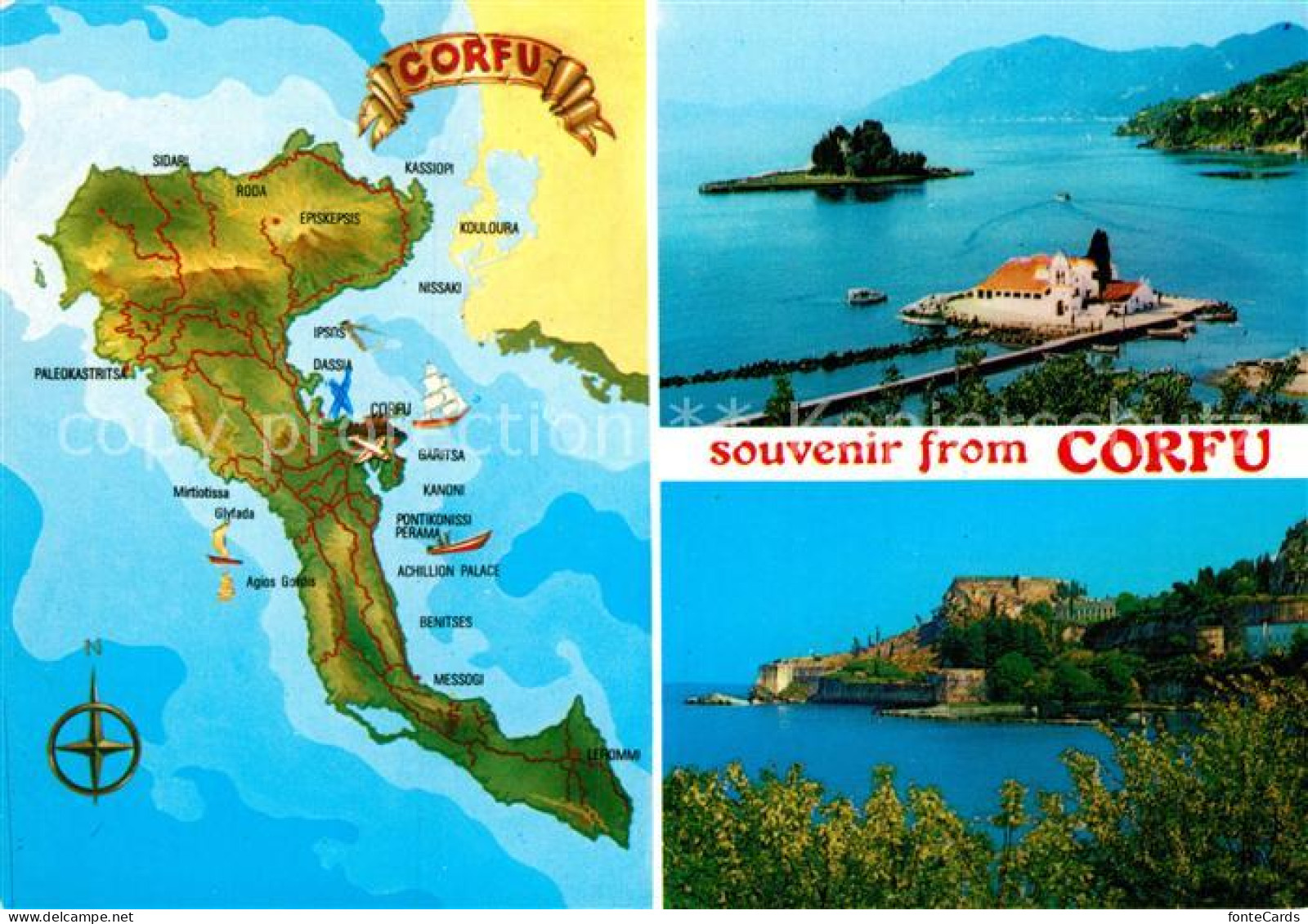 72947364 Corfu Inselkarte Teilansichten - Autres & Non Classés