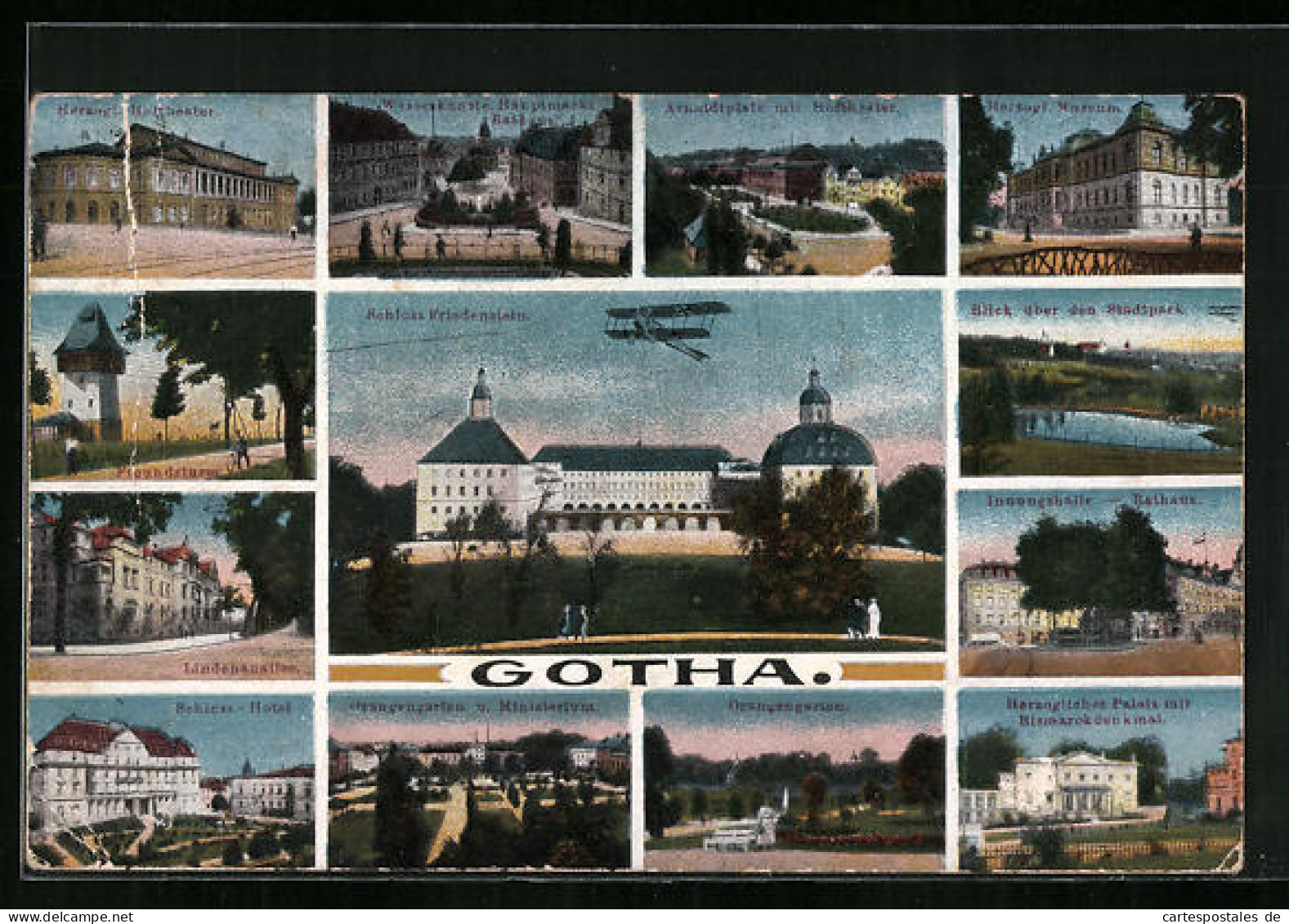 AK Gotha, Schloss-Hotel, Schloss Friedenstein Mit Segelflugzeug, Orangengarten  - Gotha