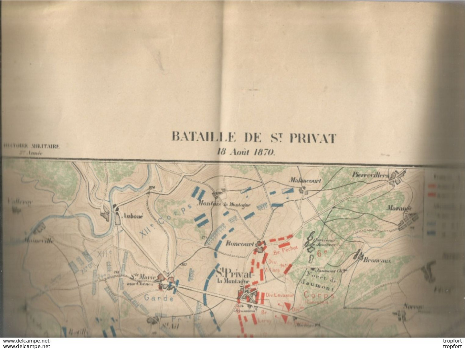 GP/ Carte MILITAIRE BATAILLE De SAINT PRIVAT Le 18 Aout 1870 Emplacement Des Lignes Allemandes Et Françaises - Carte Geographique