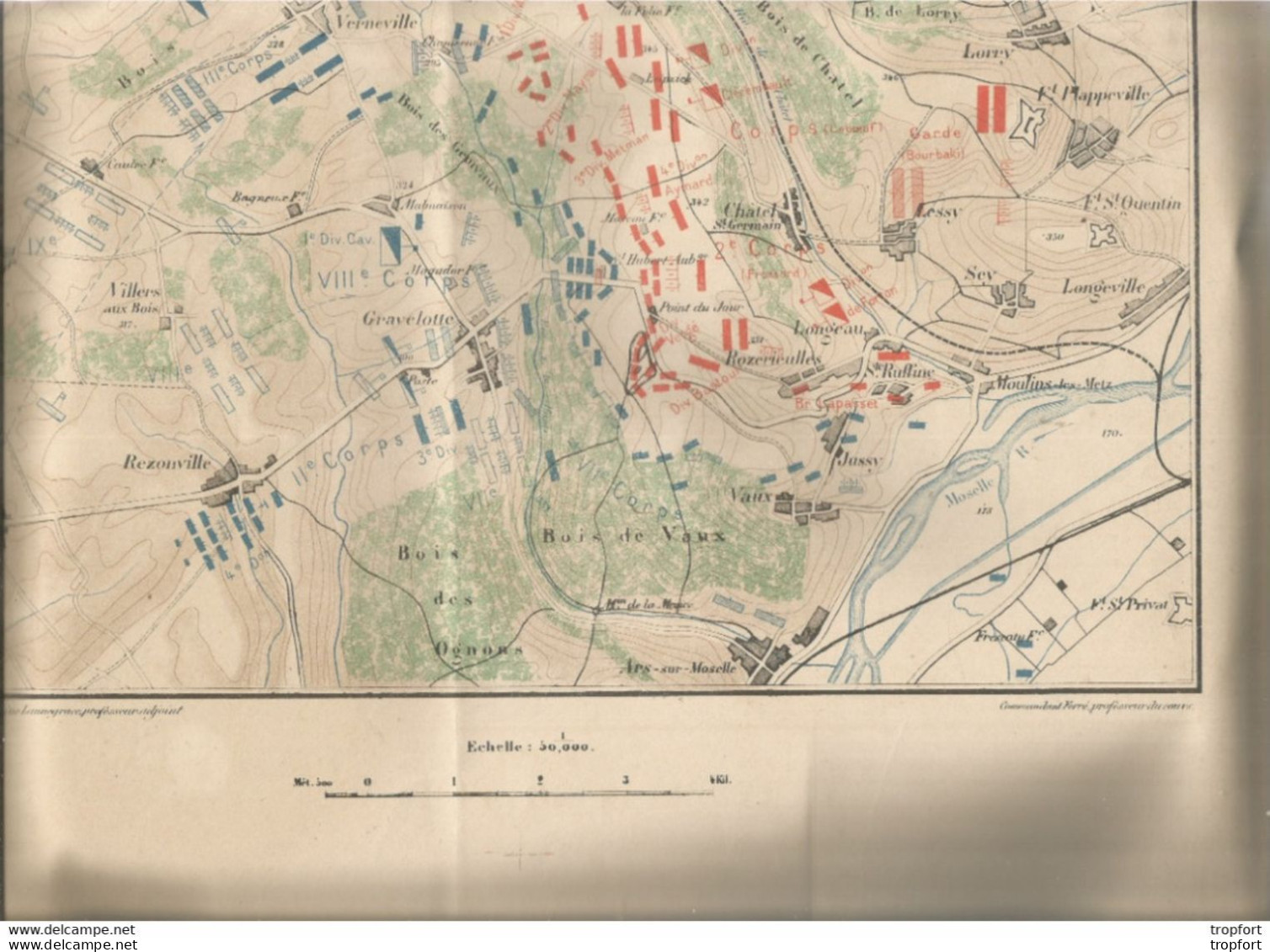GP/ Carte MILITAIRE BATAILLE De SAINT PRIVAT Le 18 Aout 1870 Emplacement Des Lignes Allemandes Et Françaises - Geographical Maps
