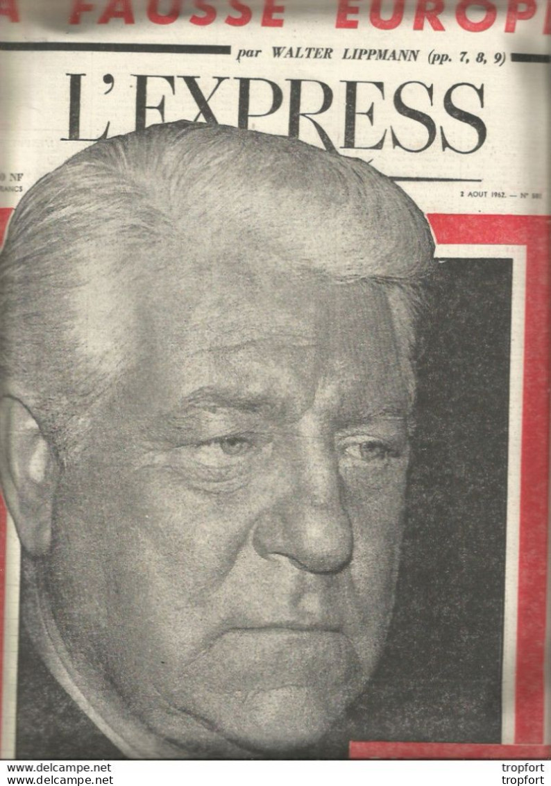 Old French Newspaper // Rare Journal L'EXPRESS Du 01 AOUT 1962 JEAN GABIN 32 Pages - Desde 1950