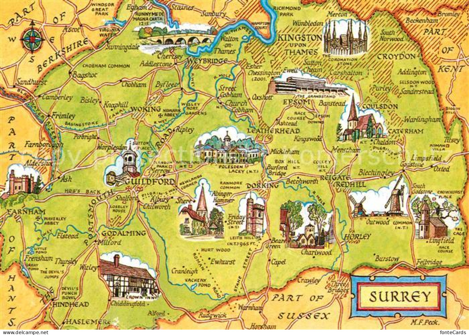 72768918 Surrey Map Landkarte Mit Sehenswuerdigkeiten Surrey - Surrey