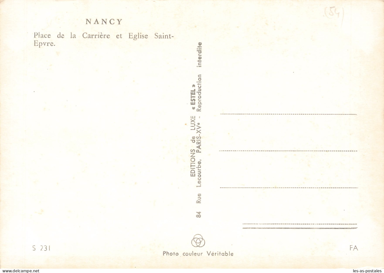 54  NANCY LA PLACE DE LA CARRIERE ET L EGLISE - Nancy