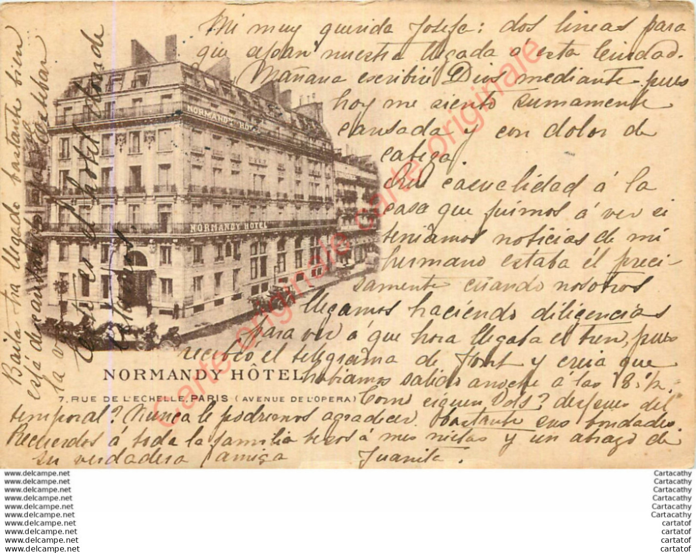 PARIS .  NORMANDY HOTEL .  7 Rue De L'Echelle . Avenue De L'Opéra . - Autres & Non Classés