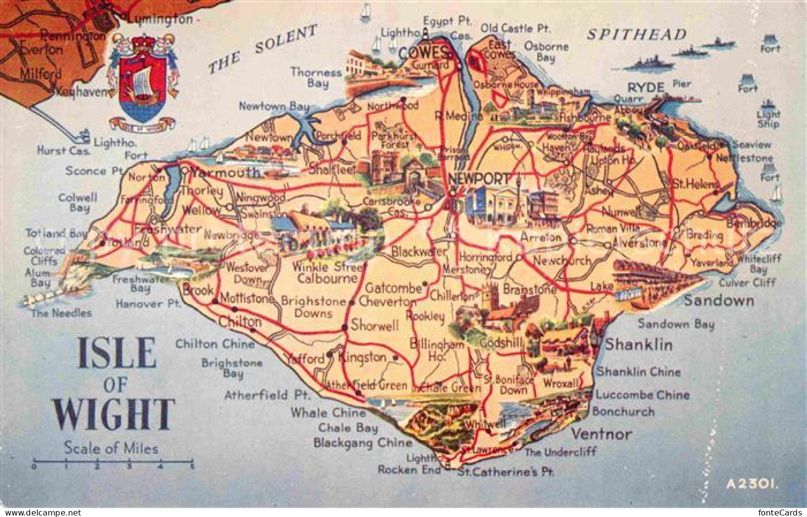 72762715 Isle Of Wight UK Map Landkarte Valentines Postcard Isle Of Wight - Other & Unclassified