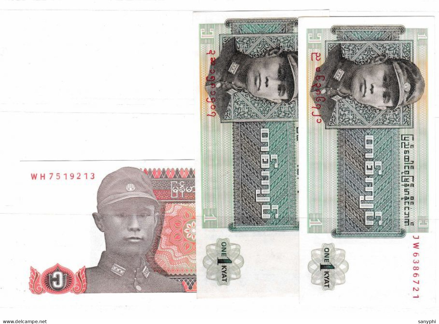 Union Of Burma Bank 3 Banknotes 1 Kyat UNC - Myanmar