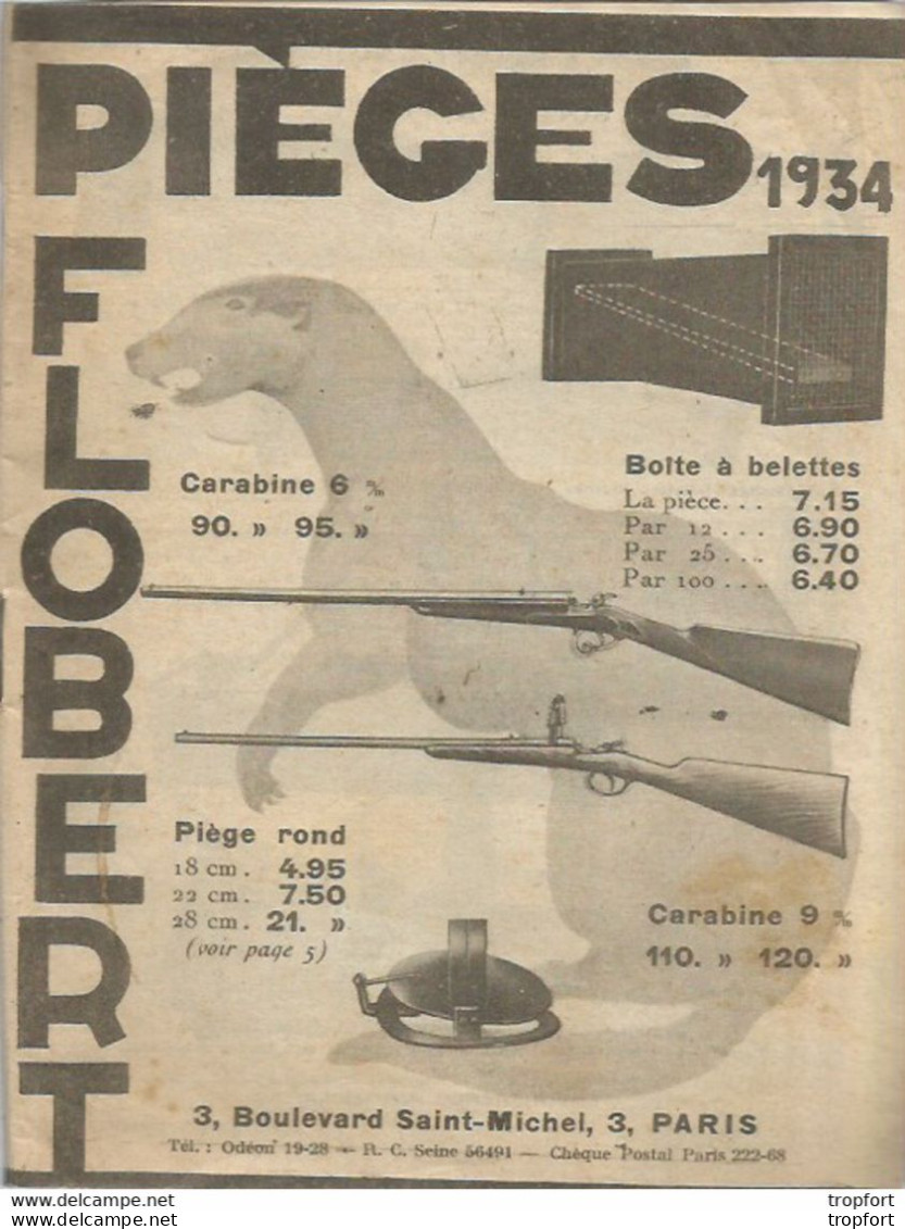 AO / LIVRET ANCIEN Publicitaire 1934 PIEGES FLOBERT Fusil Chasse Piege ARME - Publicidad