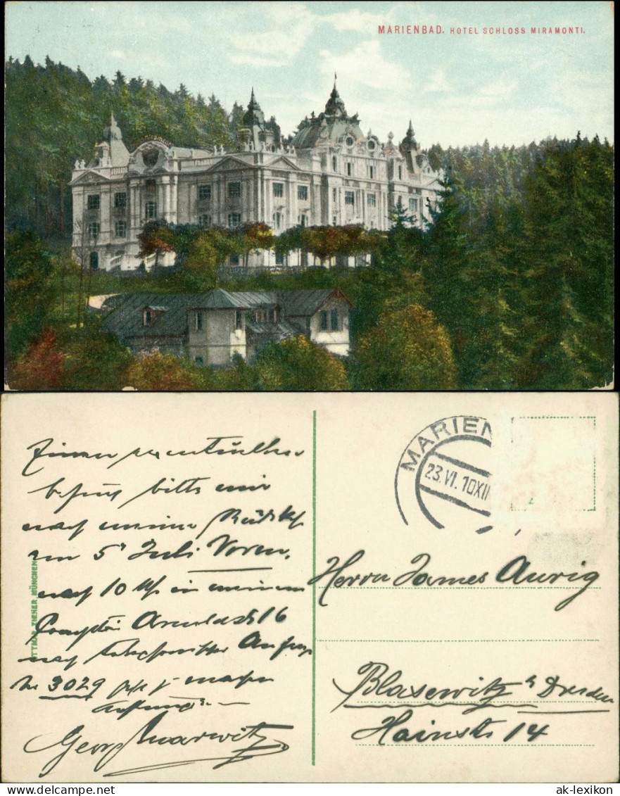 Postcard Marienbad Mariánské Lázně Hotel Schloß Miramonti 1910 - Tschechische Republik